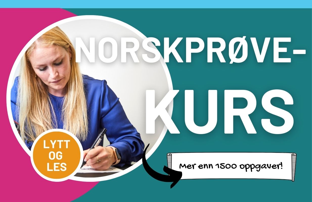 NOTE Norskprøvekurs – 1500 interaktive oppgaver for Norskprøven, forbedre lesing, lytting og grammatikk på A1–B2 nivå.